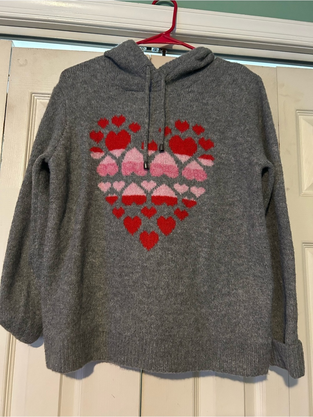 cupcakes & cashmere Gray Hoodie with Red and Pink Heart Pattern